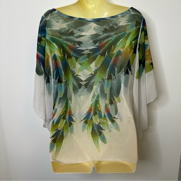 Charlotte Russe Green and White Batwing Sleeve Blouse size S - Picture 2 of 5